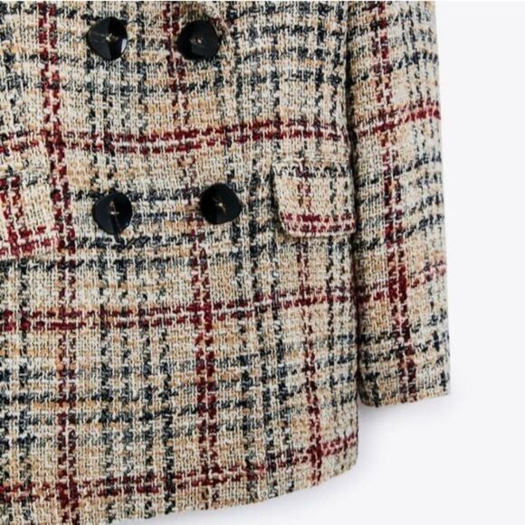 Zara Long Sleeve Double Breasted Woven Lined Blazer Front Flap Pockets Medium - Picture 7 of 16